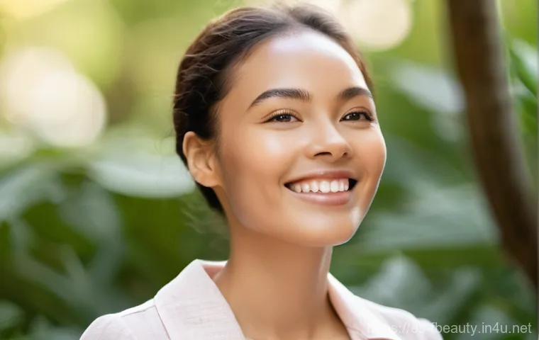 AI 피부 타입 진단 - **Prompt:** A diverse woman, 40s, sits elegantly at a minimalist vanity desk in a bright, inviting r...